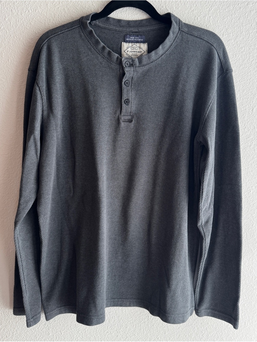 St. John's Bay Men's Dark Gray Henley Long Sleeve Shirt Size XL